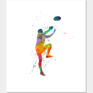 Rugby player in watercolor Posters and Art